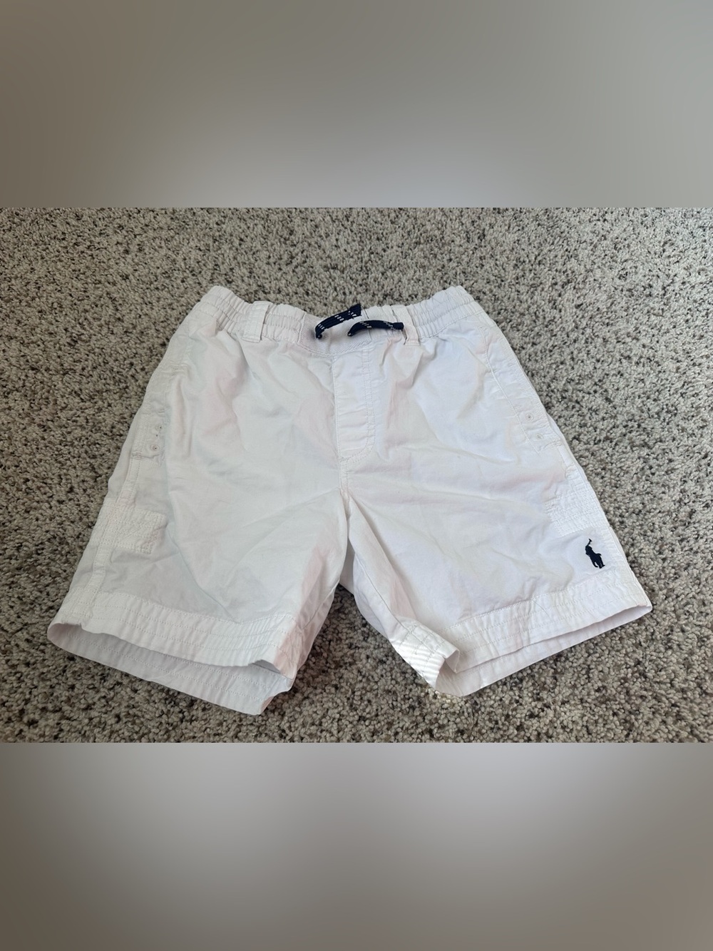 White Ralph Lauren Polo Style Swim Shorts with Navy Logo size 8